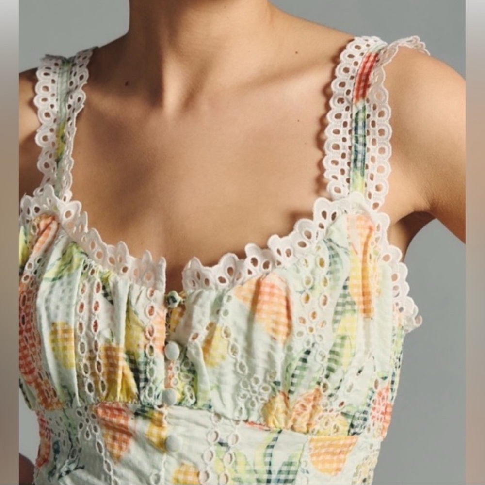 Anthropologie citrus Floral Eyelet Lace Dress | size s NWT